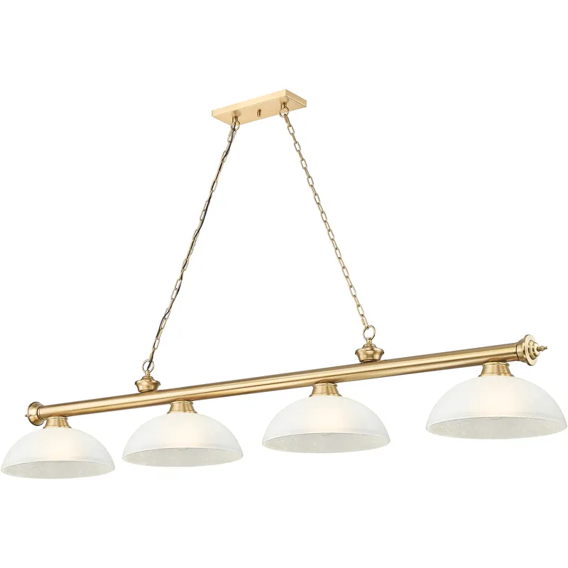 Cordon 4 Light 81.25 inch Heritage Brass Billiard Ceiling Light in White Linen Glass