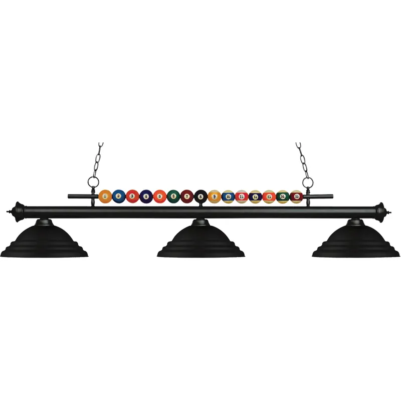 Shark 3 Light 60 inch Matte Black Billiard Ceiling Light in Matte Black Steel