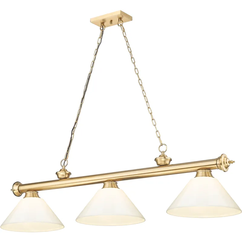 Cordon 3 Light 57.25 inch Heritage Brass Billiard Ceiling Light in White