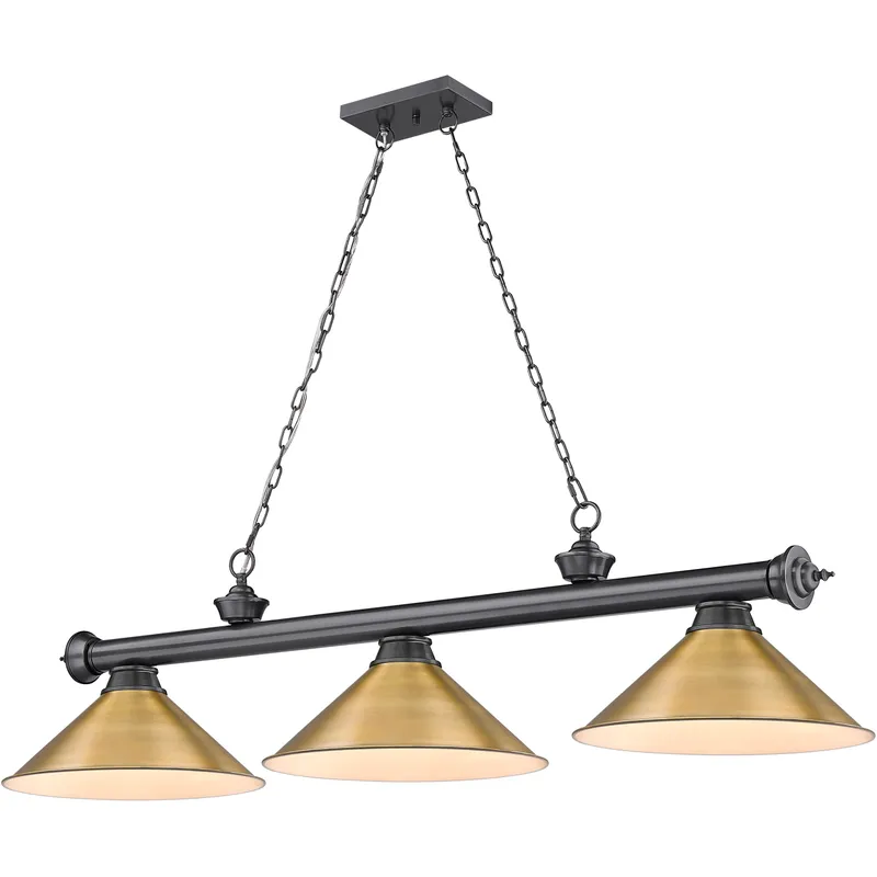 Cordon 3 Light 57.25 inch Bronze Plate Billiard Ceiling Light in Rubbed Brass Metal