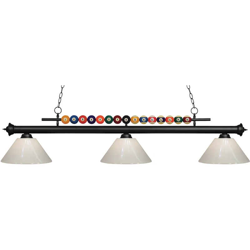 Shark 3 Light 58 inch Matte Black Billiard Ceiling Light in White Plastic