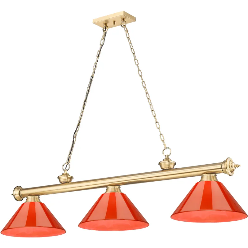 Cordon 3 Light 57.25 inch Heritage Brass Billiard Ceiling Light in Red