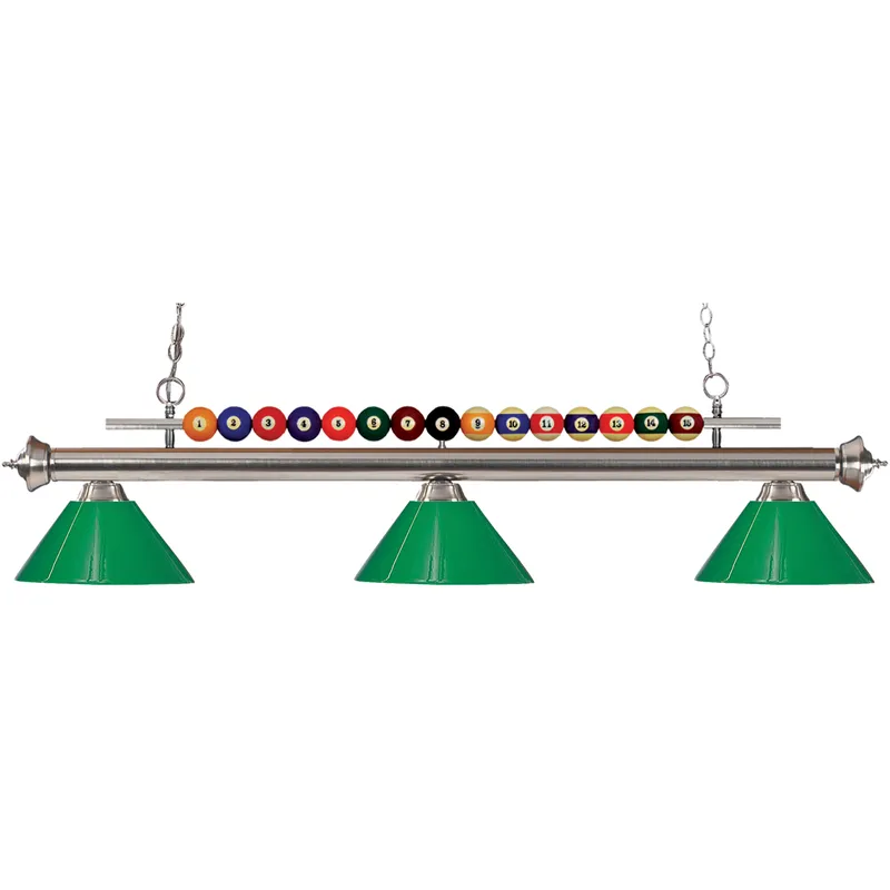 Shark 3 Light 58 inch Brushed Nickel Billiard Ceiling Light in Green Plastic