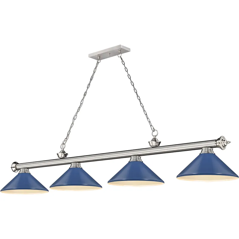 Cordon 4 Light 81.75 inch Brushed Nickel Billiard Ceiling Light in Navy Blue Steel