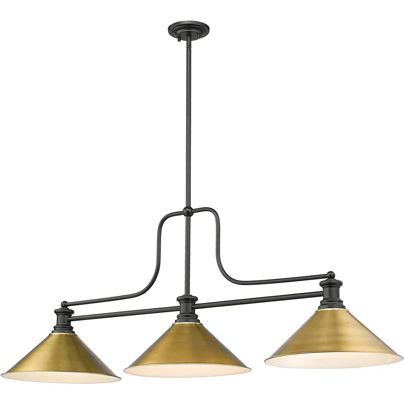 Melange 3 Light 52 inch Matte Black Billiard Ceiling Light in Matte Black and Rubbed Brass