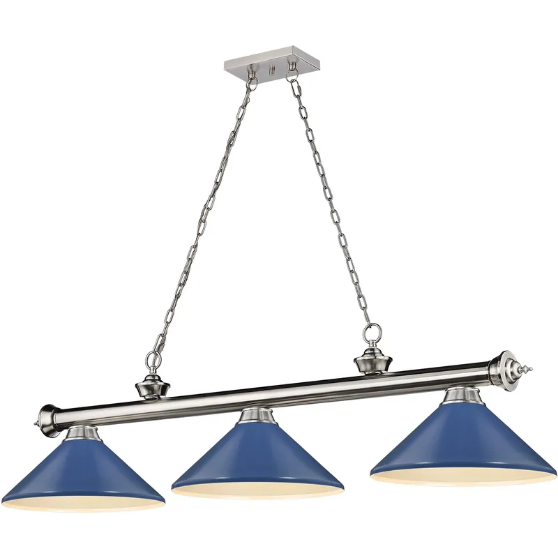 Cordon 3 Light 58 inch Brushed Nickel Billiard Ceiling Light in Navy Blue Steel