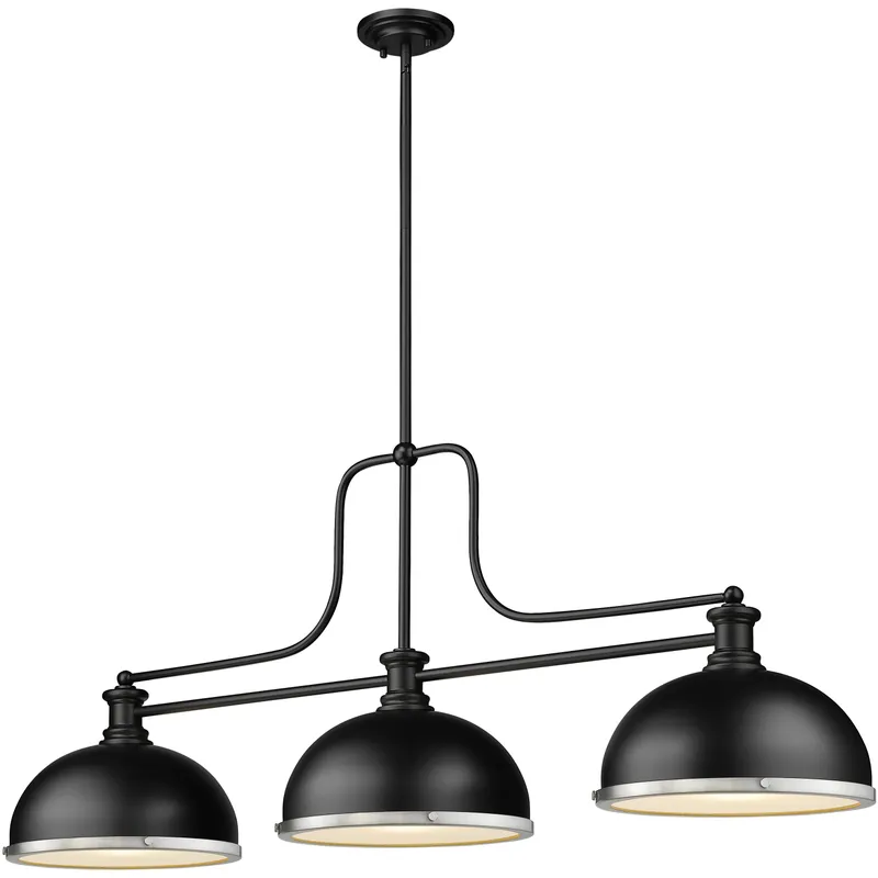 Melange 3 Light 52 inch Matte Black Billiard Ceiling Light in Matte Black and Brushed Nickel Metal and Glass