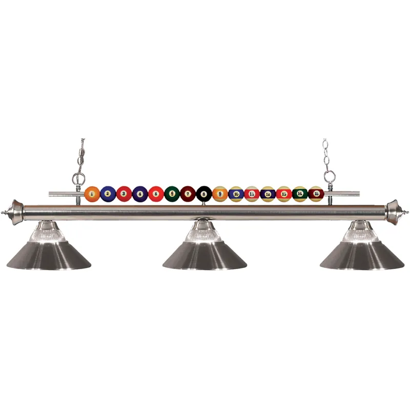 Shark 3 Light 58 inch Brushed Nickel Billiard Ceiling Light in Clear Ribbed and Brushed Nickel Glass and Steel