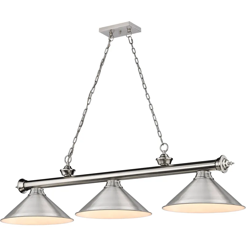 Cordon 3 Light 57.25 inch Brushed Nickel Billiard Ceiling Light in Brushed Nickel Steel