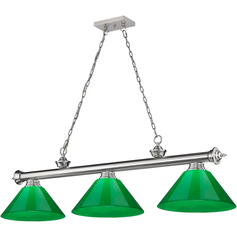 Cordon 3 Light 57.25 inch Brushed Nickel Billiard Ceiling Light in Green Plastic