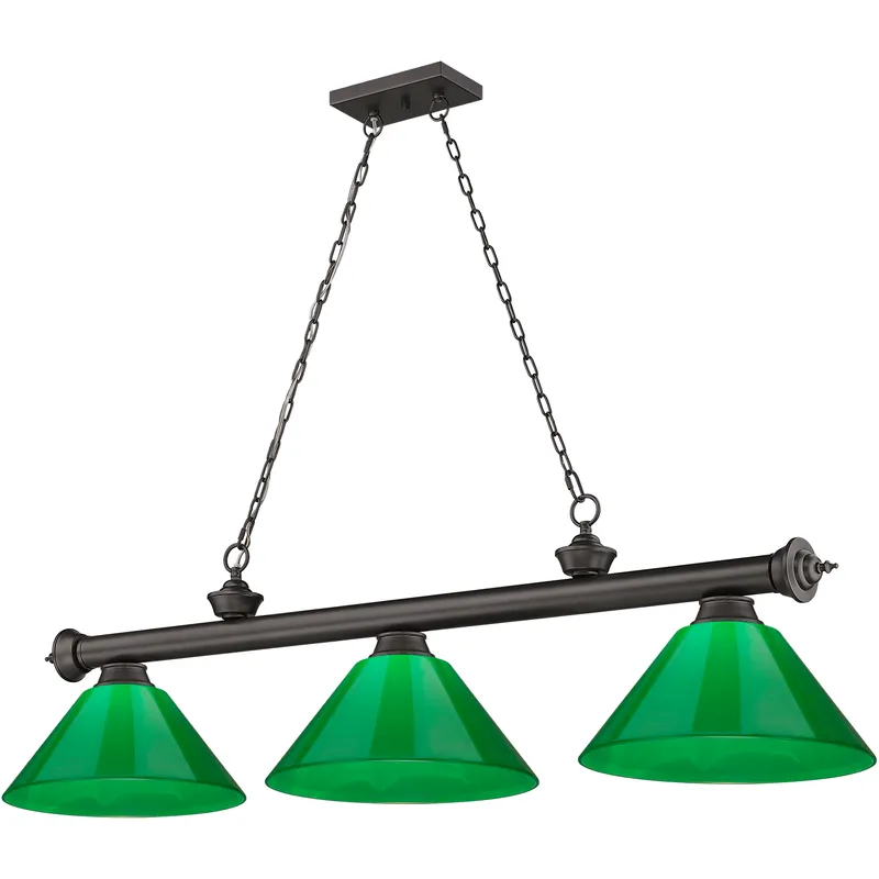 Cordon 3 Light 57.25 inch Bronze Billiard Ceiling Light in Green Plastic