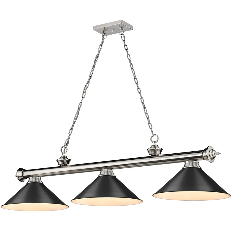 Cordon 3 Light 57.25 inch Brushed Nickel Billiard Ceiling Light in Matte Black Steel