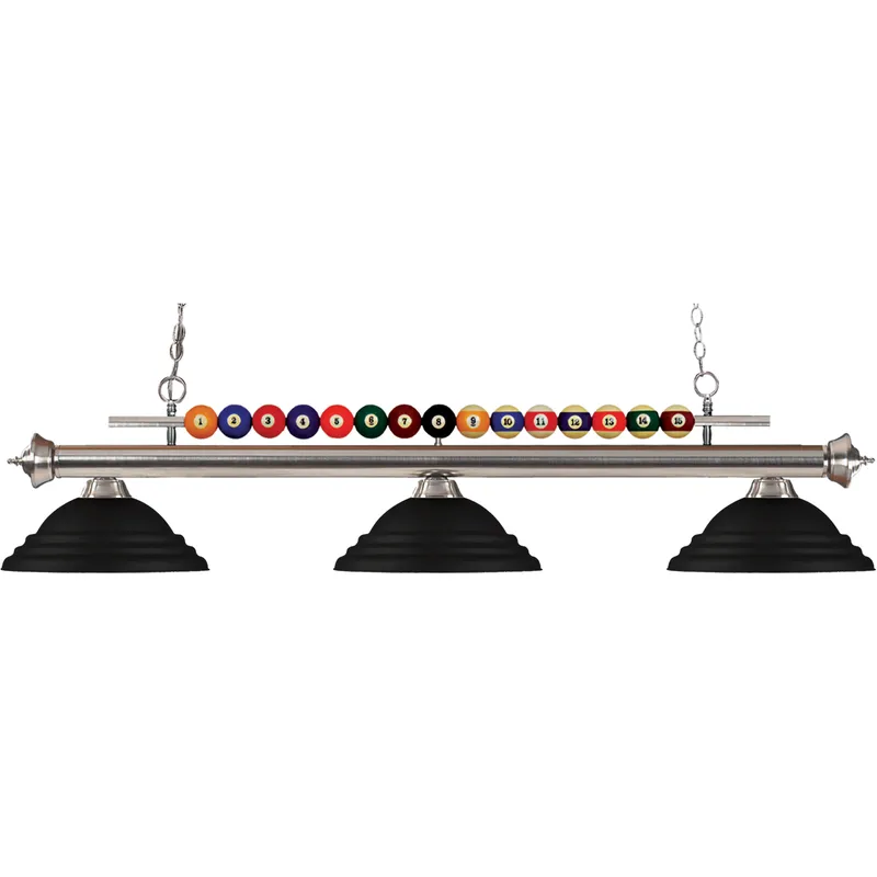 Shark 3 Light 60 inch Brushed Nickel Billiard Ceiling Light in Matte Black Steel