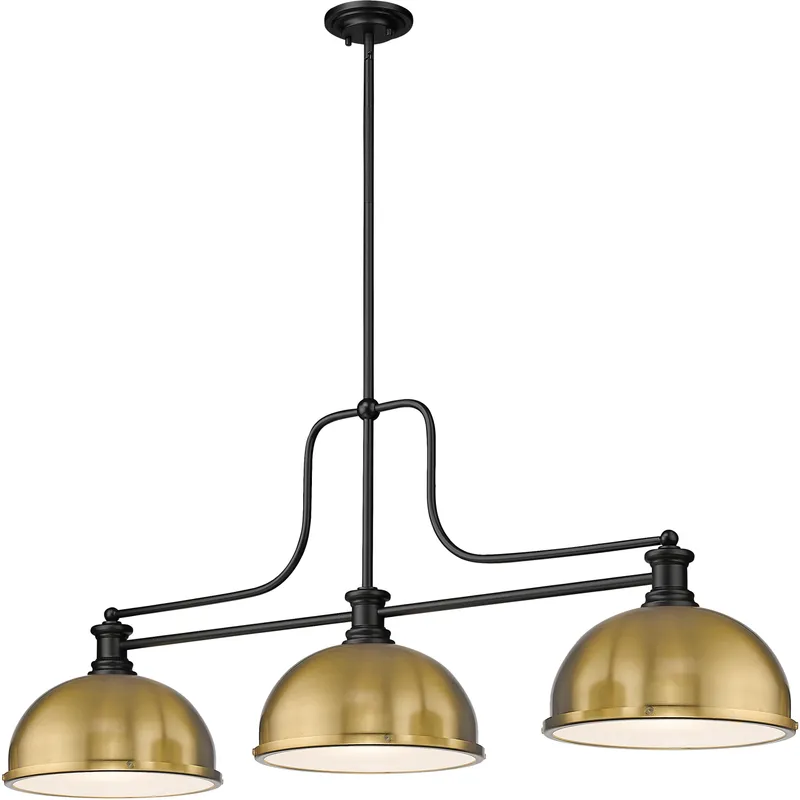 Melange 3 Light 52 inch Matte Black Billiard Ceiling Light in Heritage Brass Metal and Glass