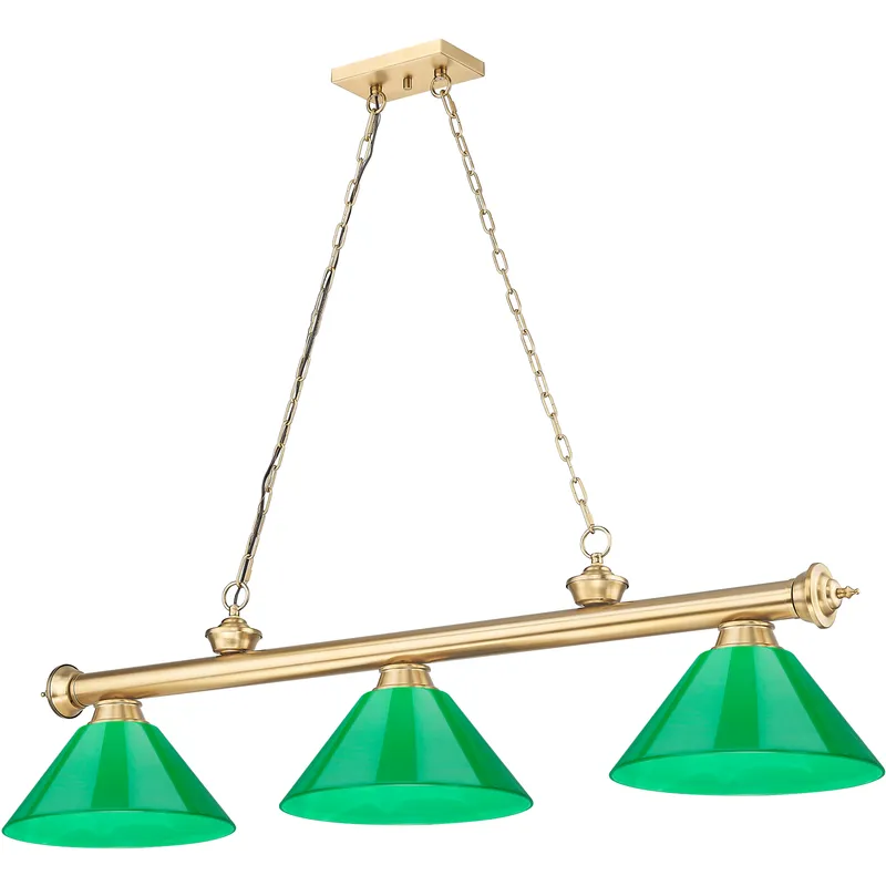 Cordon 3 Light 57.25 inch Heritage Brass Billiard Ceiling Light in Green