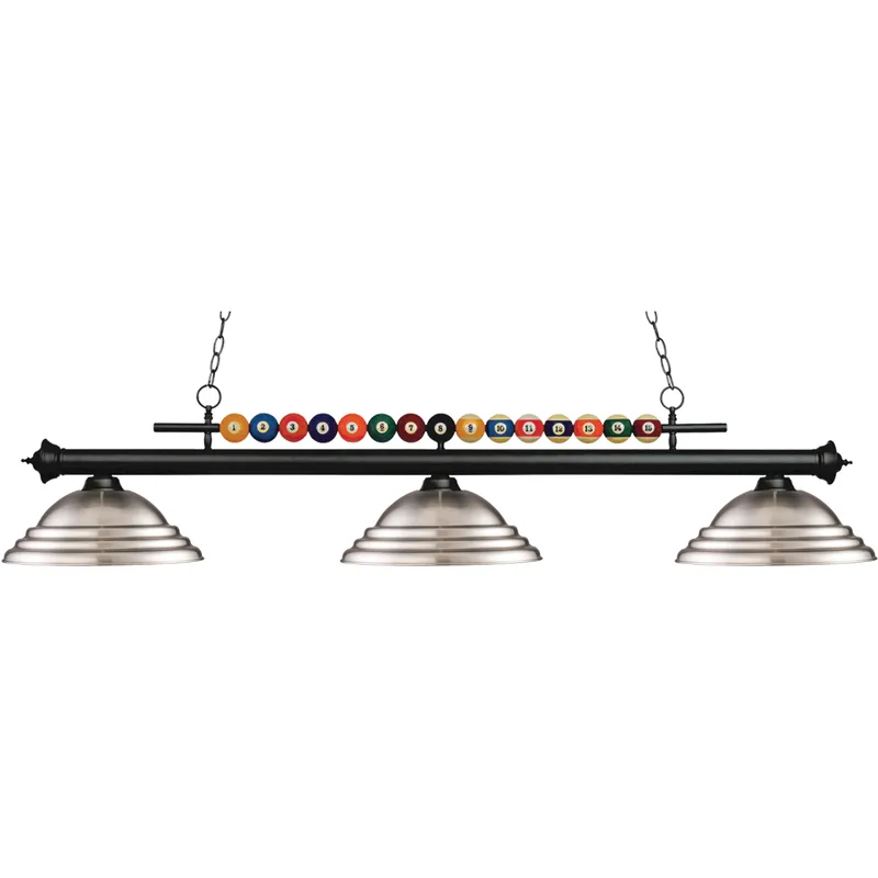 Shark 3 Light 60 inch Matte Black Billiard Ceiling Light in Stepped Brushed Nickel