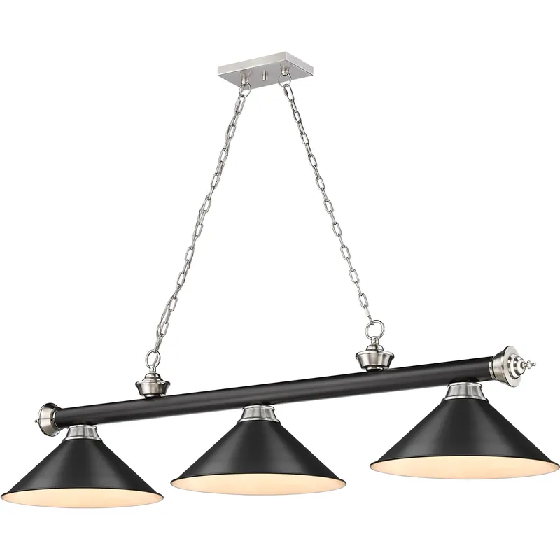 Cordon 3 Light 57.25 inch Matte Black and Brushed Nickel Billiard Ceiling Light in Matte Black Steel