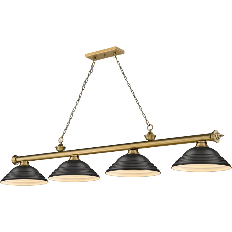 Cordon 4 Light 81.75 inch Rubbed Brass Billiard Ceiling Light in Matte Black Steel