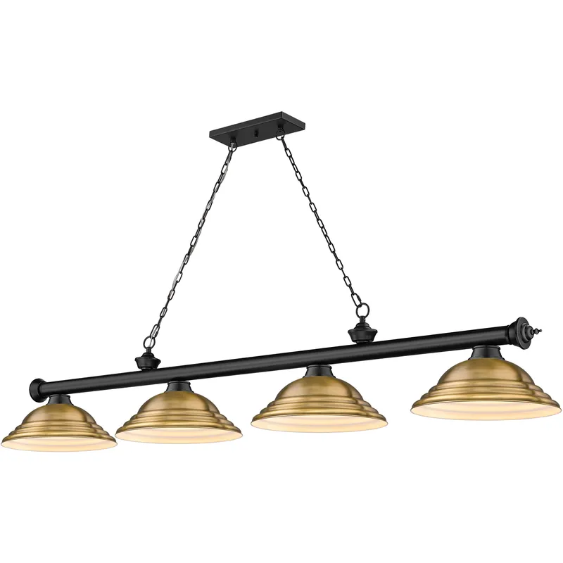 Cordon 4 Light 81.75 inch Matte Black Billiard Ceiling Light in Rubbed Brass Metal