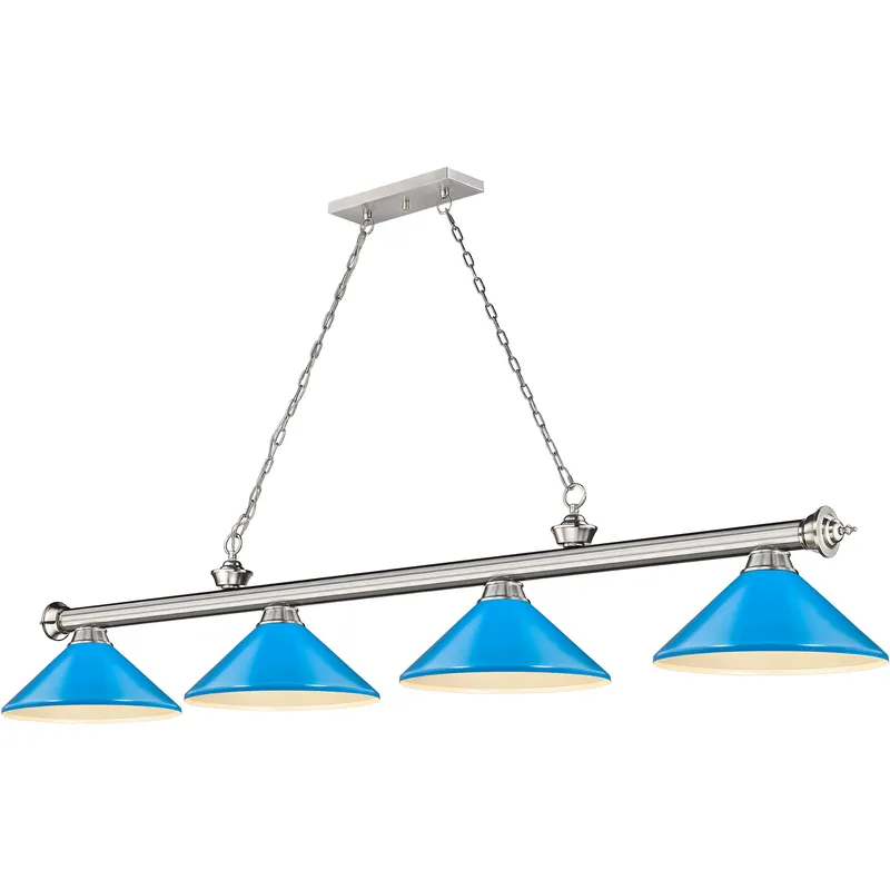 Cordon 4 Light 81.75 inch Brushed Nickel Billiard Ceiling Light in Electric Blue Steel