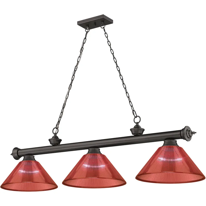 Cordon 3 Light 57.25 inch Bronze Billiard Ceiling Light in Red Plastic