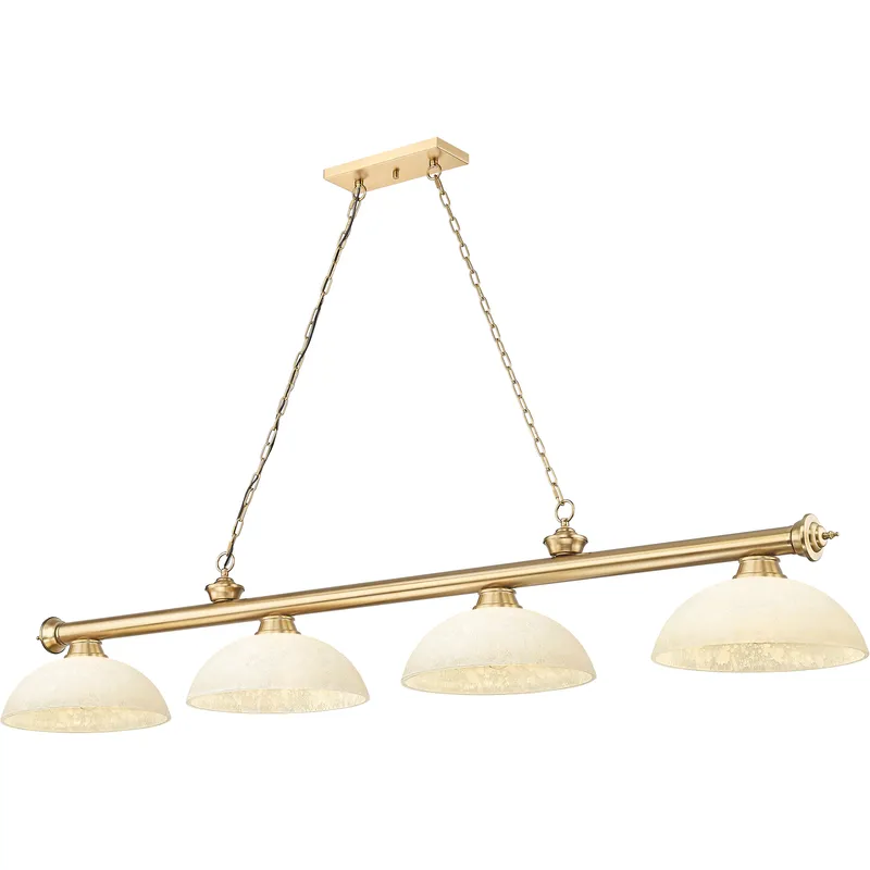Cordon 4 Light 81.25 inch Heritage Brass Billiard Ceiling Light in Golden Mottle Glass