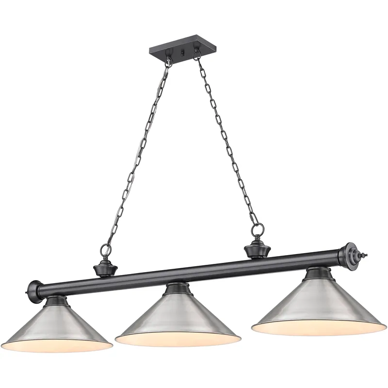 Cordon 3 Light 57.25 inch Bronze Plate Billiard Ceiling Light in Brushed Nickel Steel