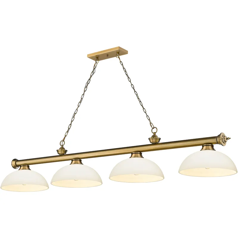 Cordon 4 Light 81.25 inch Rubbed Brass Billiard Ceiling Light in Matte Opal Glass