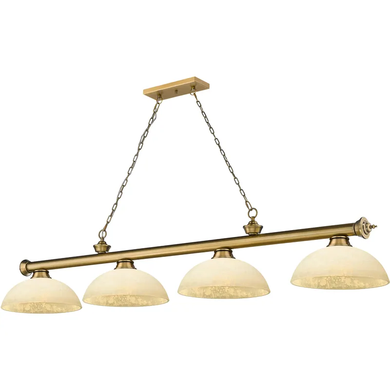 Cordon 4 Light 81.25 inch Rubbed Brass Billiard Ceiling Light in Golden Mottle Glass