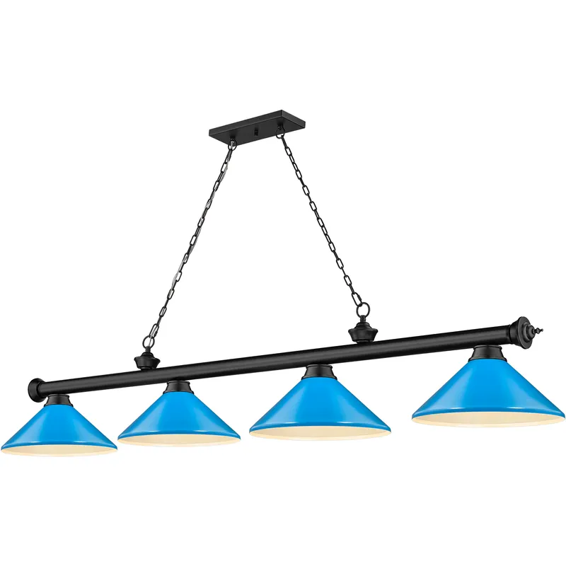 Cordon 4 Light 81.75 inch Matte Black Billiard Ceiling Light in Electric Blue Steel