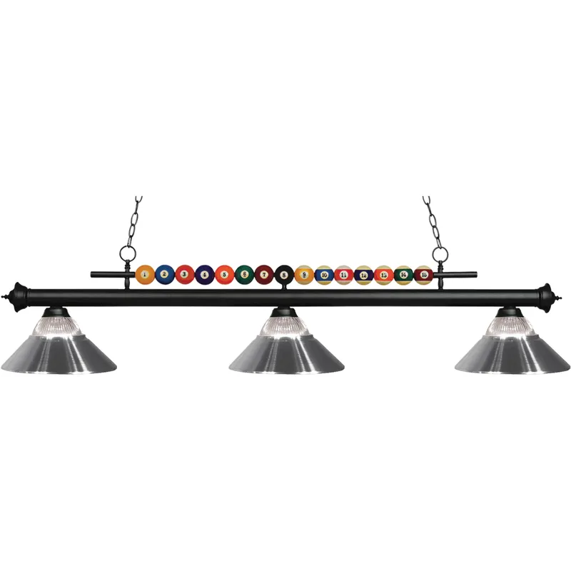 Shark 3 Light 58 inch Matte Black Billiard Ceiling Light in Clear Ribbed and Chrome Glass and Steel