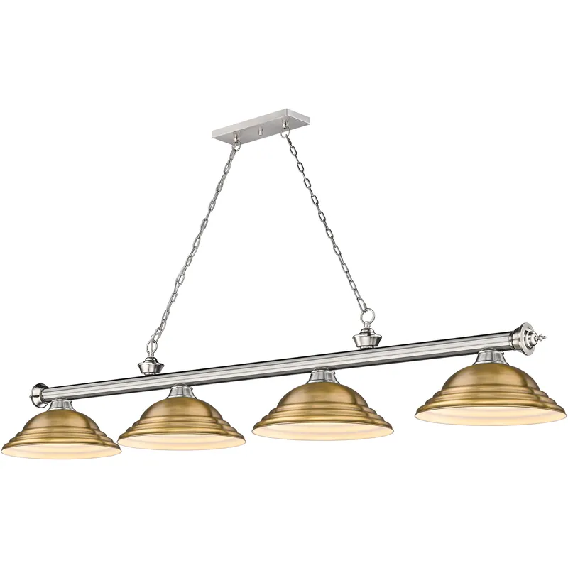 Cordon 4 Light 81.75 inch Brushed Nickel Billiard Ceiling Light in Rubbed Brass Metal