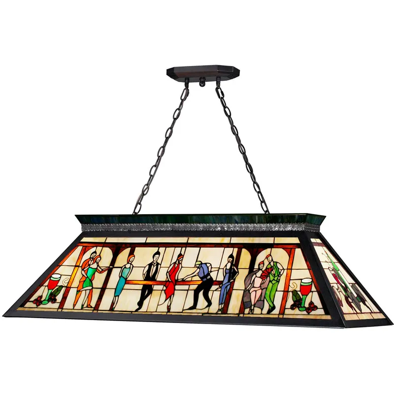 Tiffany Billiard 4 Light 43.75 inch Matte Black Billiard Ceiling Light