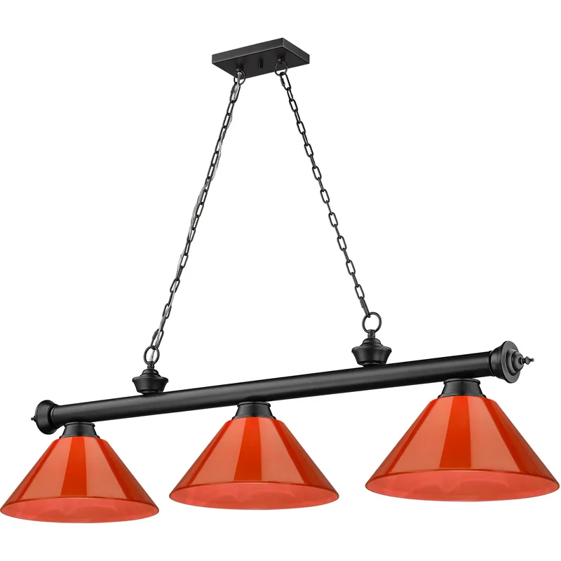 Cordon 3 Light 57.25 inch Matte Black Billiard Ceiling Light in Red Plastic