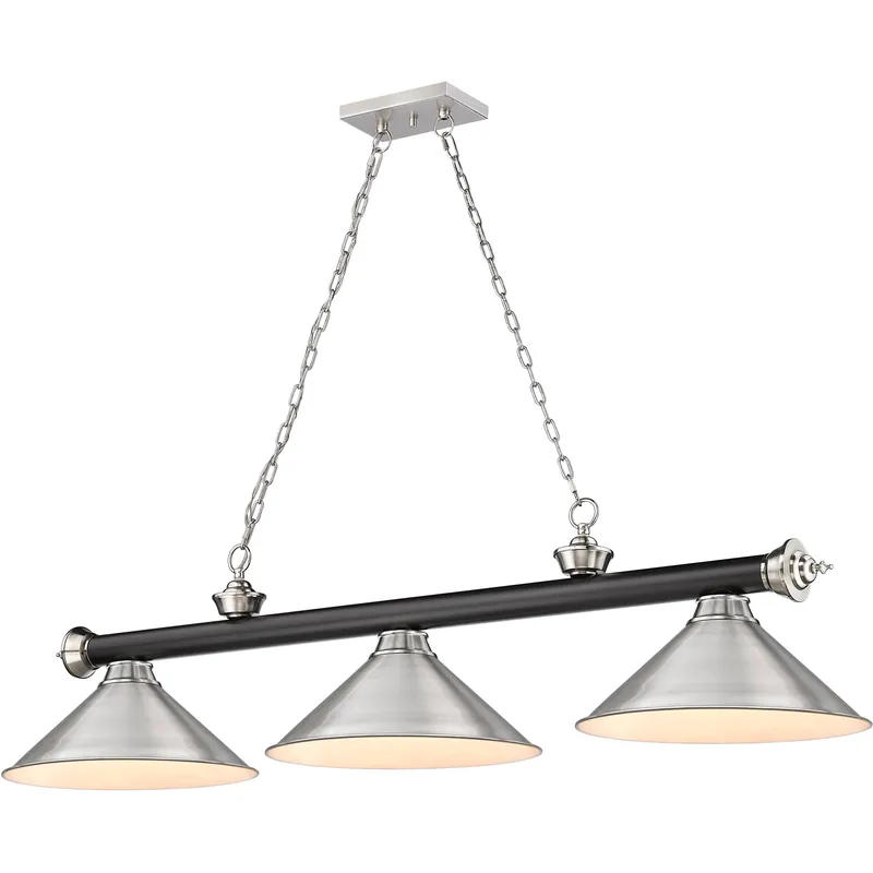 Cordon 3 Light 57.25 inch Matte Black and Brushed Nickel Billiard Ceiling Light in Brushed Nickel Steel