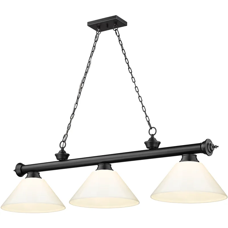 Cordon 3 Light 57.25 inch Matte Black Billiard Ceiling Light in White Plastic