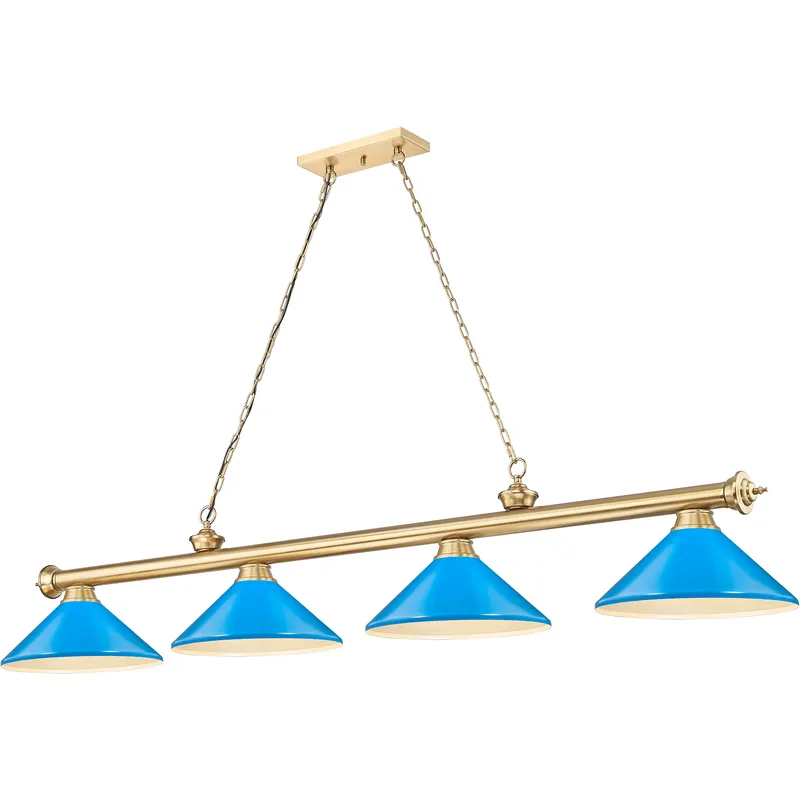 Cordon 4 Light 81.75 inch Heritage Brass Billiard Ceiling Light in Electric Blue