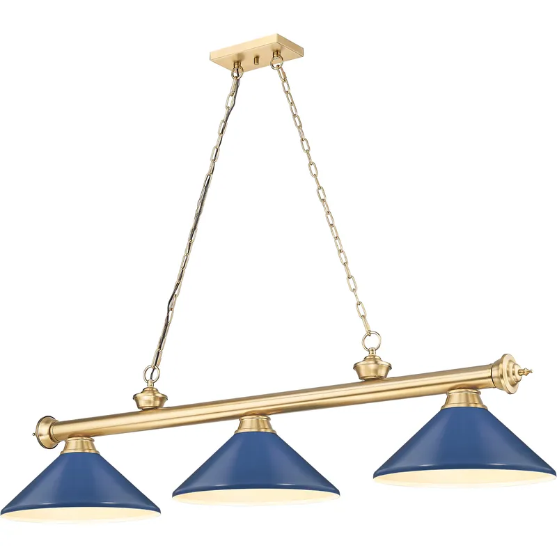 Cordon 3 Light 58 inch Heritage Brass Billiard Ceiling Light in Navy Blue