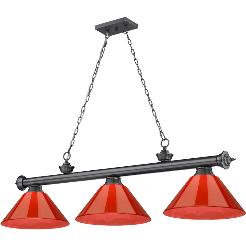 Cordon 3 Light 57.25 inch Bronze Plate Billiard Ceiling Light in Red Plastic