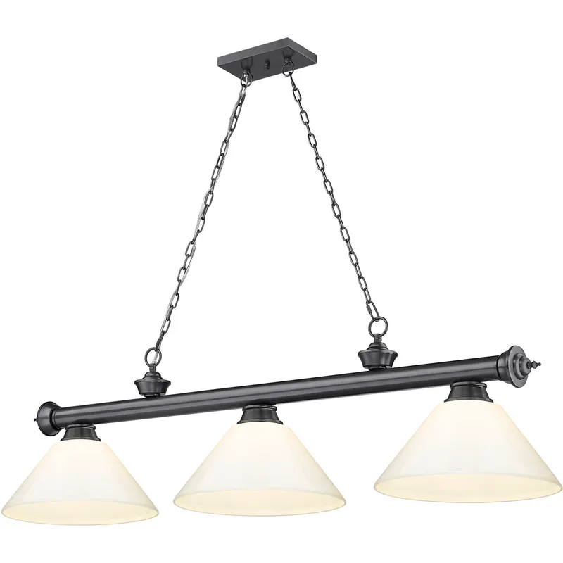 Cordon 3 Light 57.25 inch Bronze Plate Billiard Ceiling Light in White Plastic