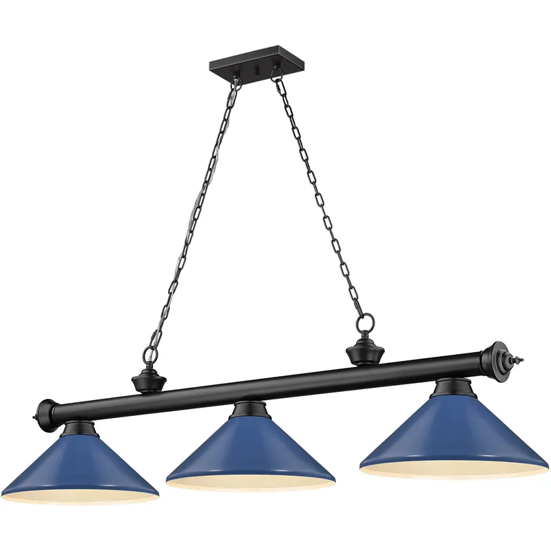 Cordon 3 Light 58 inch Matte Black Billiard Ceiling Light in Navy Blue Steel