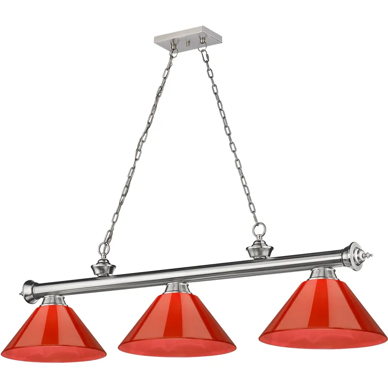 Cordon 3 Light 57.25 inch Brushed Nickel Billiard Ceiling Light in Red Plastic