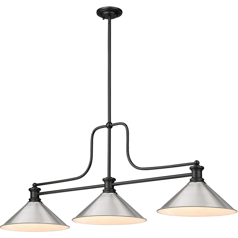 Melange 3 Light 52 inch Matte Black Billiard Ceiling Light in Matte Black and Brushed Nickel