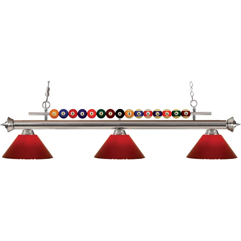 Shark 3 Light 58 inch Brushed Nickel Billiard Ceiling Light in Red Plastic