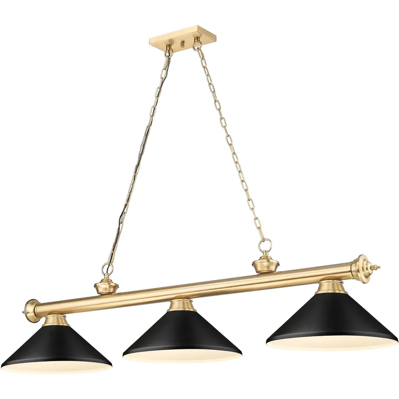 Cordon 3 Light 58 inch Heritage Brass Billiard Ceiling Light in Matte Black