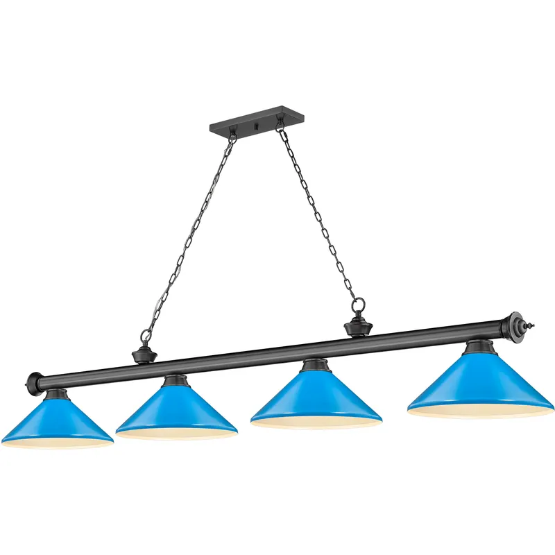 Cordon 4 Light 81.75 inch Bronze Plate Billiard Ceiling Light in Electric Blue Steel
