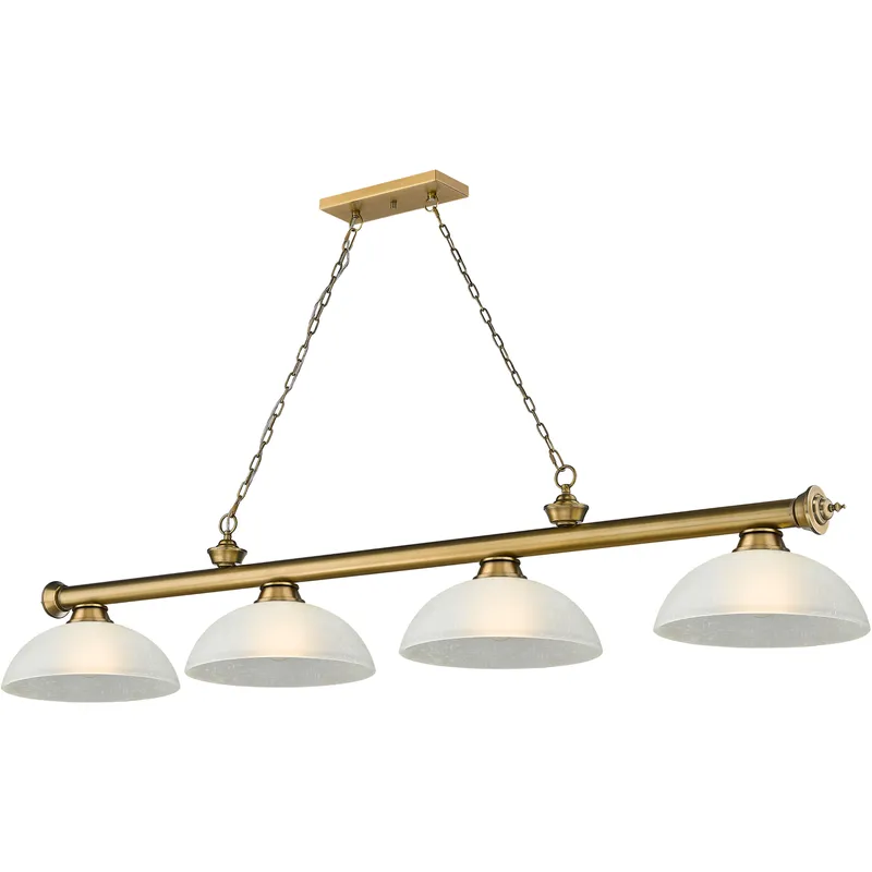 Cordon 4 Light 81.25 inch Rubbed Brass Billiard Ceiling Light in White Linen Glass