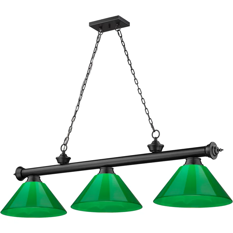 Cordon 3 Light 57.25 inch Matte Black Billiard Ceiling Light in Green Plastic