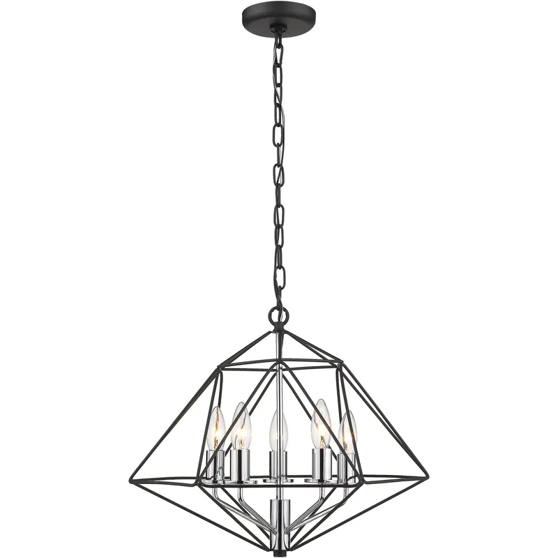 Geo 5 Light 18 inch Matte Black and Chrome Chandelier Ceiling Light