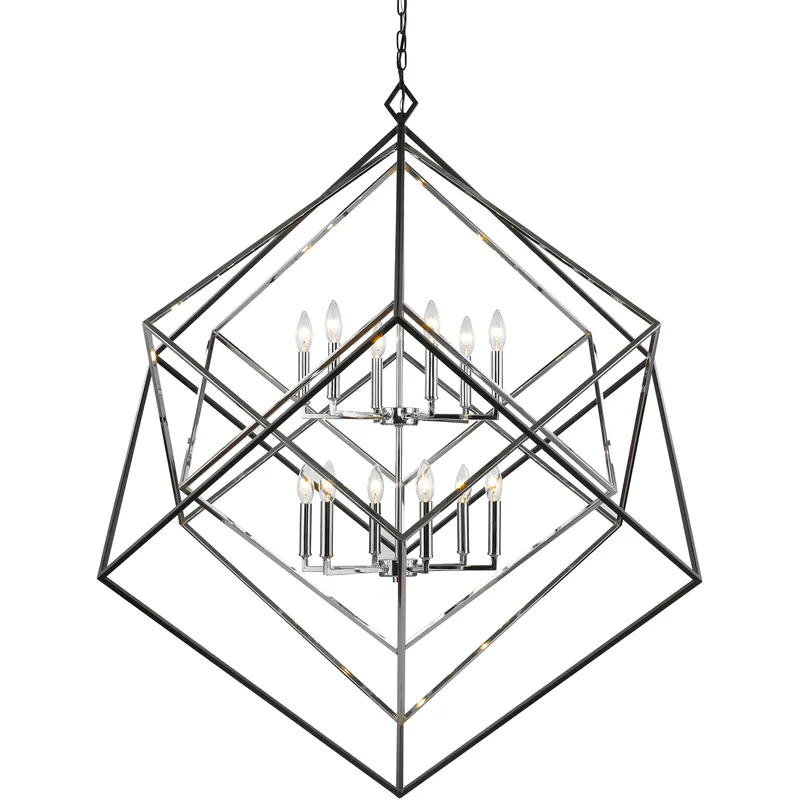 Euclid 12 Light 47.5 inch Chrome and Matte Black Chandelier Ceiling Light